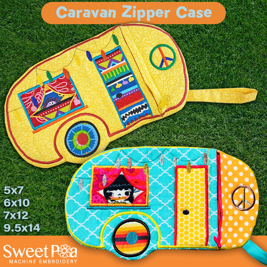 Caravan Zipper Case 5x7 6x10 7x12 and 9.5x14 - Sweet Pea Australia In the hoop machine embroidery designs. in the hoop project, in the hoop embroidery designs, craft in the hoop project, diy in the hoop project, diy craft in the hoop project, in the hoop embroidery patterns, design in the hoop patterns, embroidery designs for in the hoop embroidery projects, best in the hoop machine embroidery designs perfect for all hoops and embroidery machines