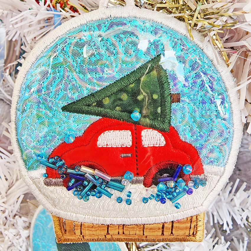 Snow Globe Ornaments Set Two 4x4 In the hoop machine embroidery designs