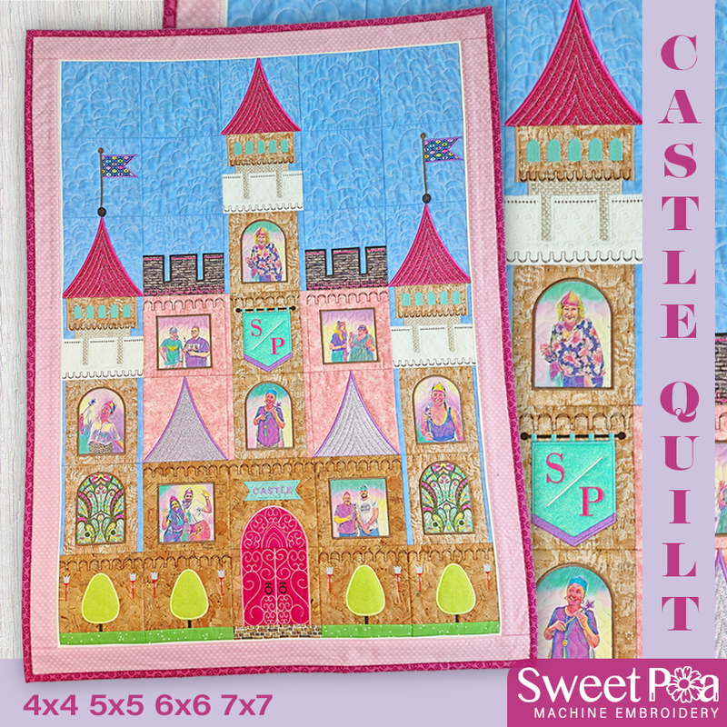 Castle Quilt 4x4 5x5 6x6 7x7 - Sweet Pea In The Hoop Machine Embroidery Design