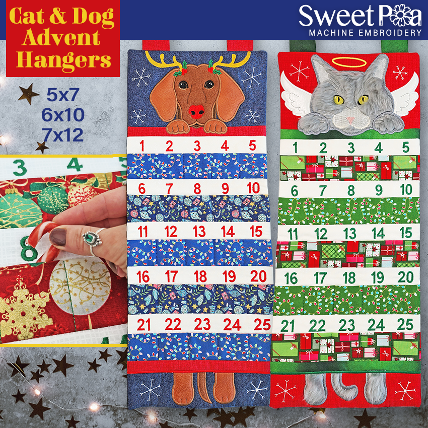 Cat & Dog Advent Hangers 5x7 6x10 7x12 In the hoop machine embroidery designs