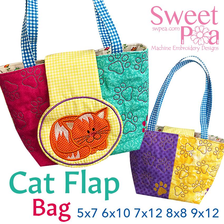 Cat flap bag 5x7 6x10 7x12 8x8 or 9x12 - Sweet Pea Australia In the hoop machine embroidery designs. in the hoop project, in the hoop embroidery designs, craft in the hoop project, diy in the hoop project, diy craft in the hoop project, in the hoop embroidery patterns, design in the hoop patterns, embroidery designs for in the hoop embroidery projects, best in the hoop machine embroidery designs perfect for all hoops and embroidery machines