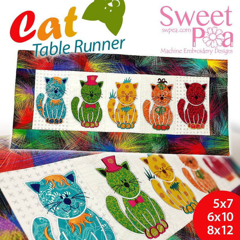 Cat table runner 5x7 6x10 8x12 - Sweet Pea