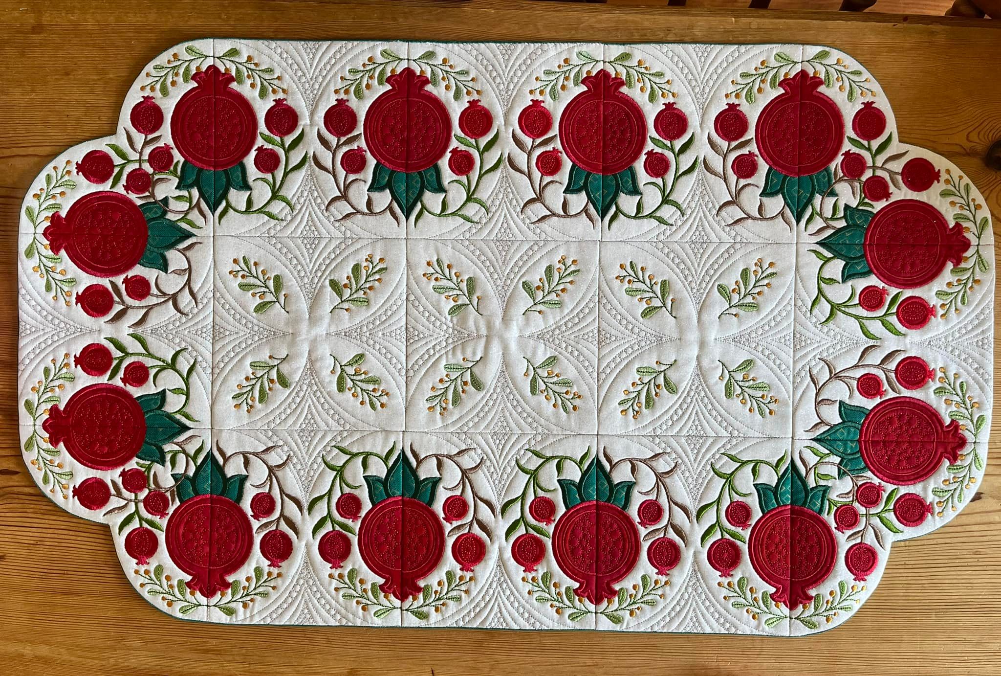 Festive Pomegranate Table Centre / Runner 4x4 5x5 6x6 7x7 In the hoop machine embroidery designs