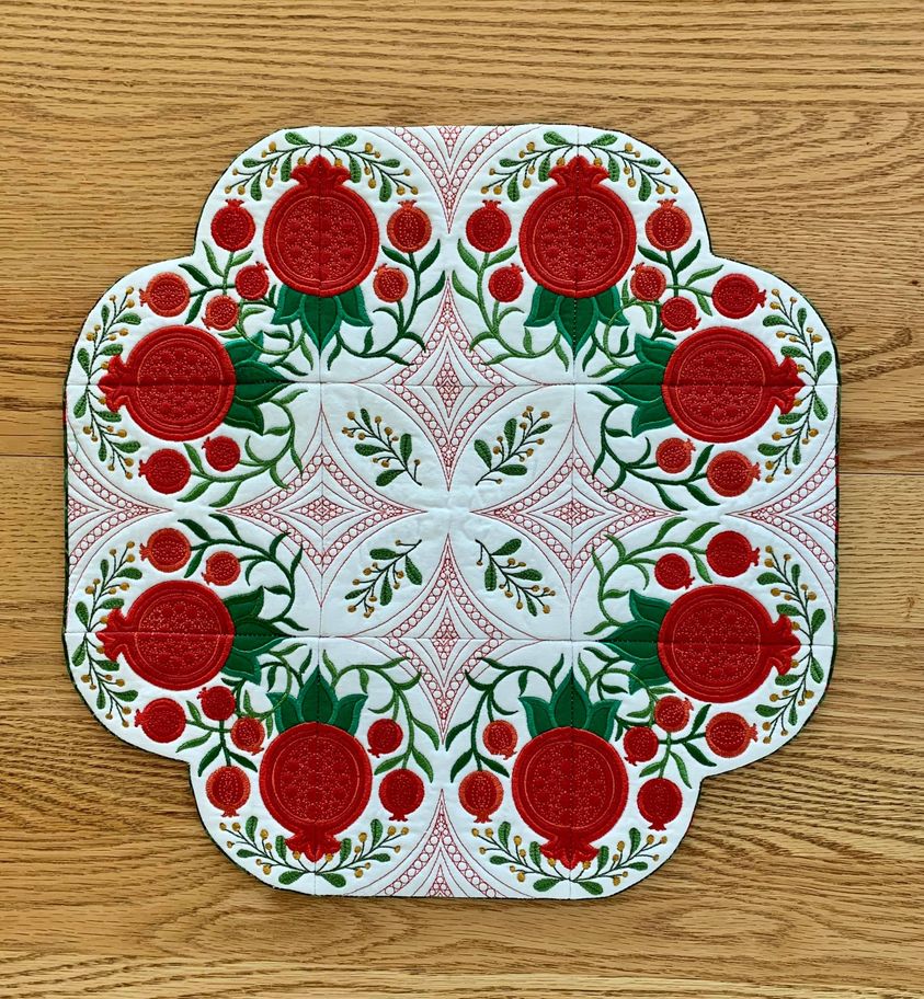 Festive Pomegranate Table Centre / Runner 4x4 5x5 6x6 7x7 In the hoop machine embroidery designs