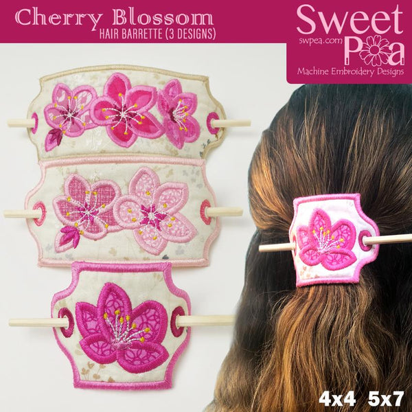 Cherry Blossom Hair Barrette In The Hoop Machine Embroidery designs