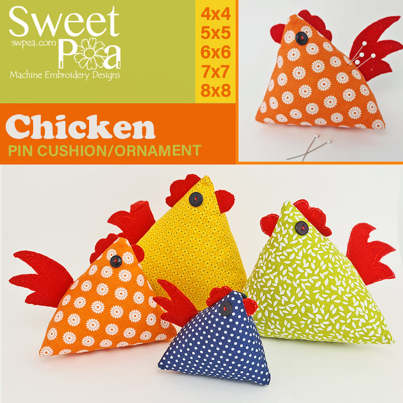 Chicken Pin Cushion or Ornament 4x4 5x5 6x6 7x7 8x8 | Sweet Pea.