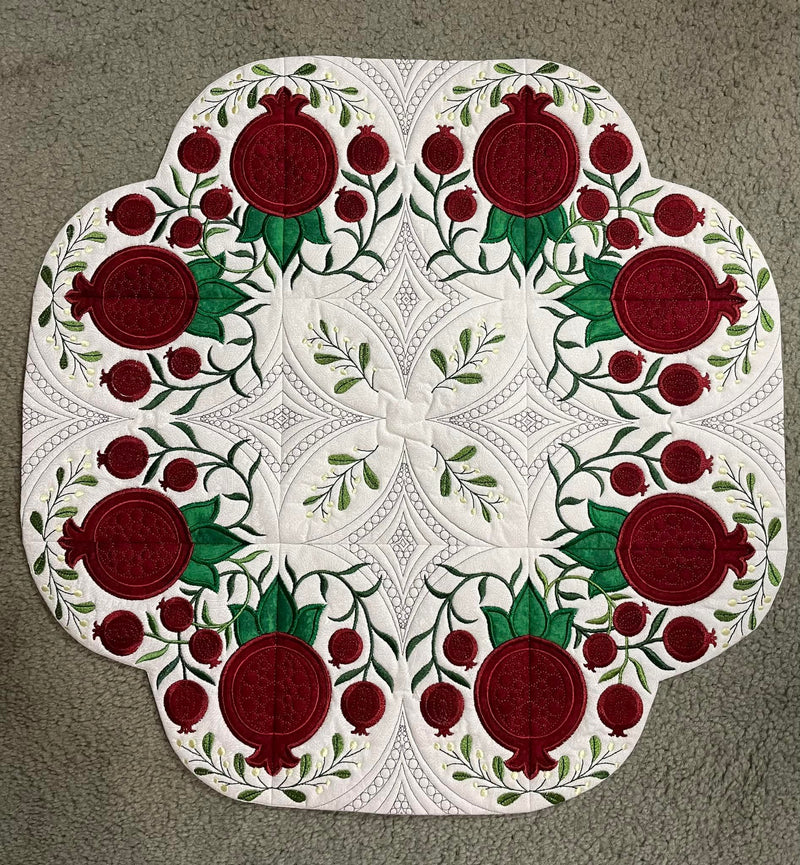 Festive Pomegranate Table Centre / Runner 4x4 5x5 6x6 7x7 - Sweet Pea In The Hoop Machine Embroidery Design hoop machine embroidery designs, embroidery patterns, embroidery set, embroidery appliqué, hoop embroidery designs, small hoop designs, the best in the hoop machine embroidery designs, the best in the hoop sewing and embroidery designs