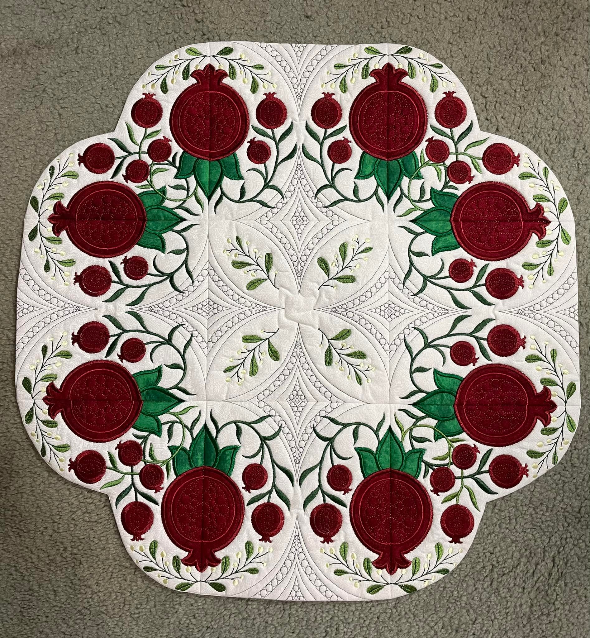 Festive Pomegranate Table Centre / Runner 4x4 5x5 6x6 7x7 In the hoop machine embroidery designs