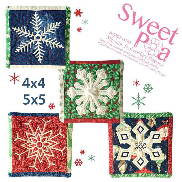 Snowflake Coasters 4x4 5x5 - Sweet Pea