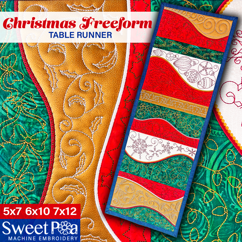 Christmas Freeform Runner 5x7 6x10 7x12 In the hoop machine embroidery designs