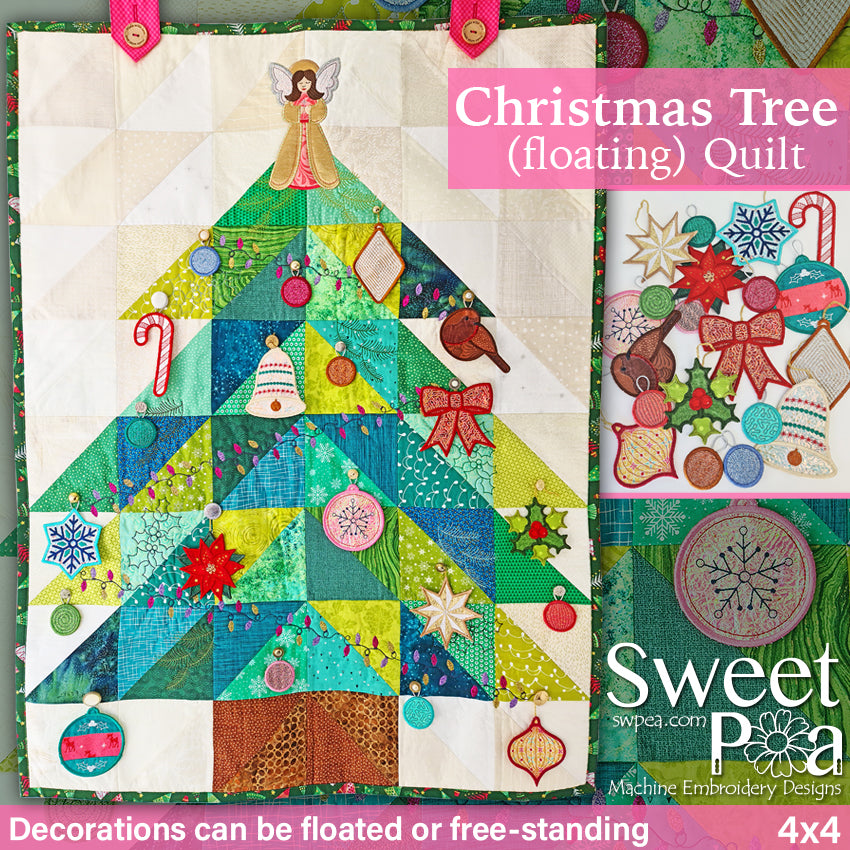 Christmas Tree (Floating) Quilt 4x4 - Sweet Pea Australia In the hoop machine embroidery designs. in the hoop project, in the hoop embroidery designs, craft in the hoop project, diy in the hoop project, diy craft in the hoop project, in the hoop embroidery patterns, design in the hoop patterns, embroidery designs for in the hoop embroidery projects, best in the hoop machine embroidery designs perfect for all hoops and embroidery machines