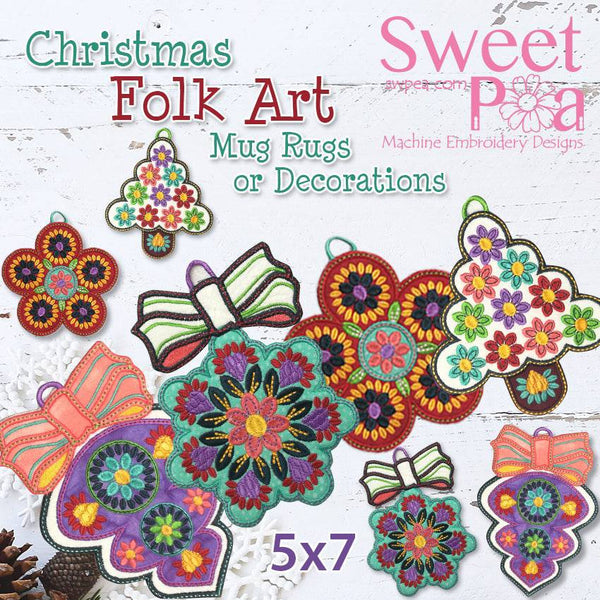 Christmas Folk Art Mug Rugs or Decorations 5x7 - Sweet Pea