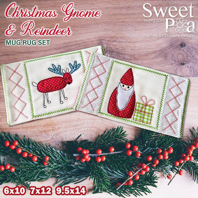 Christmas gnome and reindeer mugrug set 6x10, 7x12 and 9.5x14 - Sweet Pea