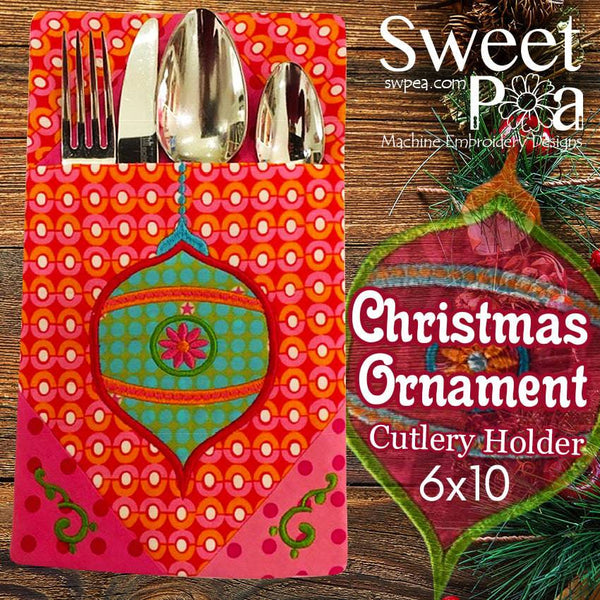 Christmas Ornament Cutlery Holder 6x10 - Sweet Pea