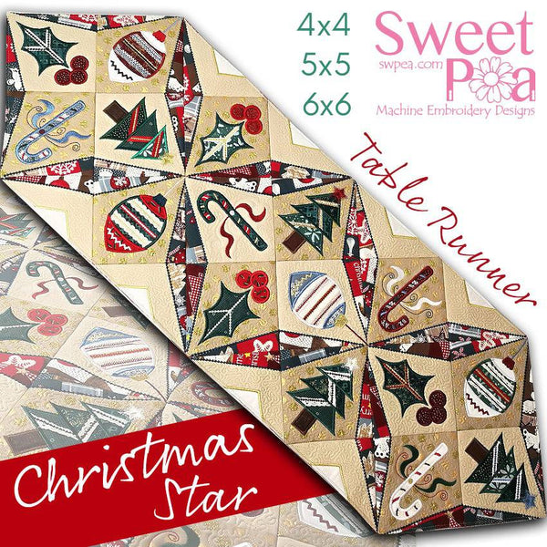 Christmas Star Table Runner 4x4 5x5 6x6 - Sweet Pea