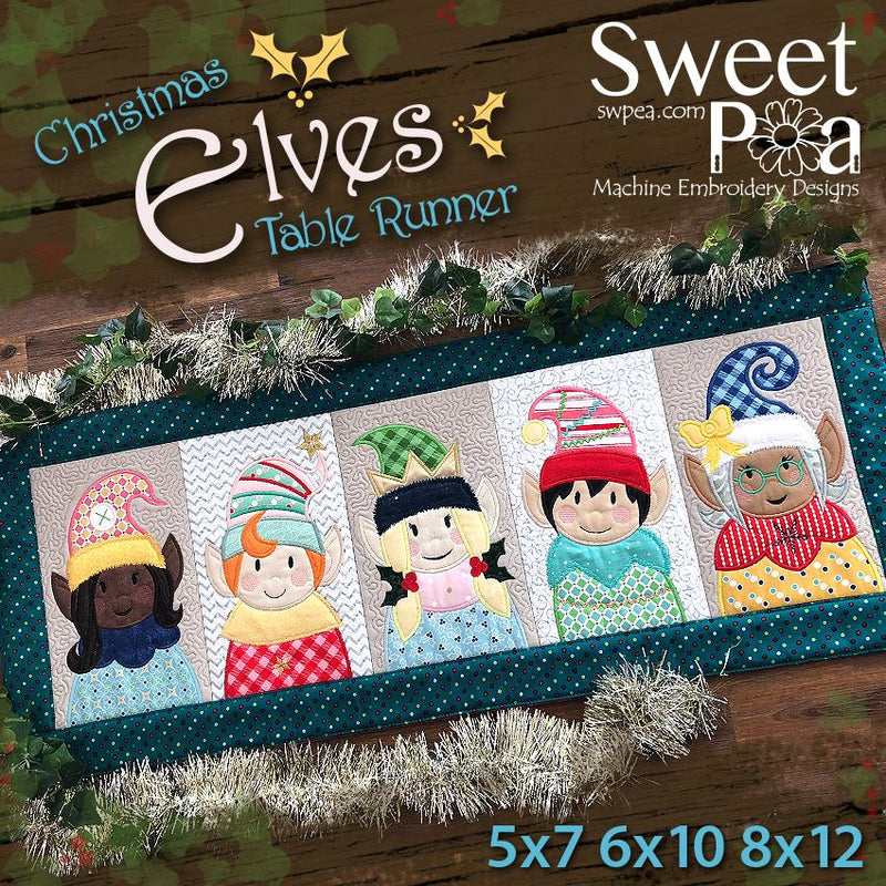 Christmas Elves table Runner In The Hoop Machine Embroidery Design ith