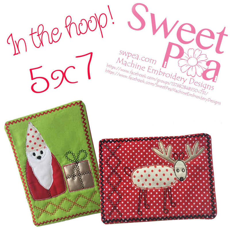 Christmas gnome and reindeer mugrug set 5x7 - Sweet Pea