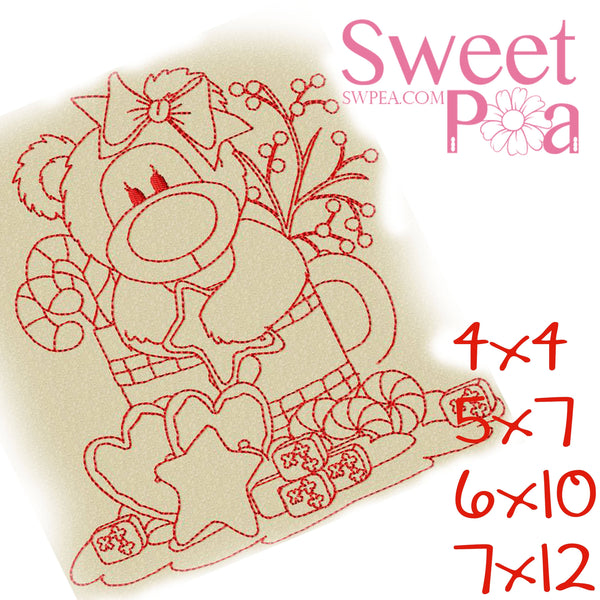 Redwork Christmas Bear Treats 4x4, 5x7, 6x10, 7x12 - Sweet Pea