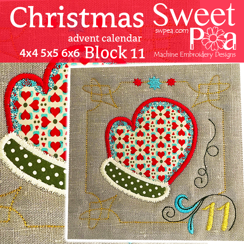 Christmas Advent Calendar Block 11 4x4 5x5 6x6 - Sweet Pea Australia In the hoop machine embroidery designs. in the hoop project, in the hoop embroidery designs, craft in the hoop project, diy in the hoop project, diy craft in the hoop project, in the hoop embroidery patterns, design in the hoop patterns, embroidery designs for in the hoop embroidery projects, best in the hoop machine embroidery designs perfect for all hoops and embroidery machines