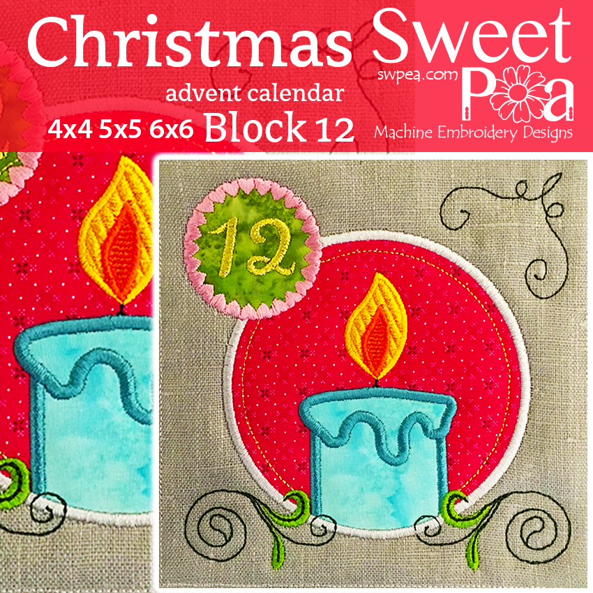 Christmas Advent Calendar Block 12 4x4 5x5 6x6 - Sweet Pea Australia In the hoop machine embroidery designs. in the hoop project, in the hoop embroidery designs, craft in the hoop project, diy in the hoop project, diy craft in the hoop project, in the hoop embroidery patterns, design in the hoop patterns, embroidery designs for in the hoop embroidery projects, best in the hoop machine embroidery designs perfect for all hoops and embroidery machines