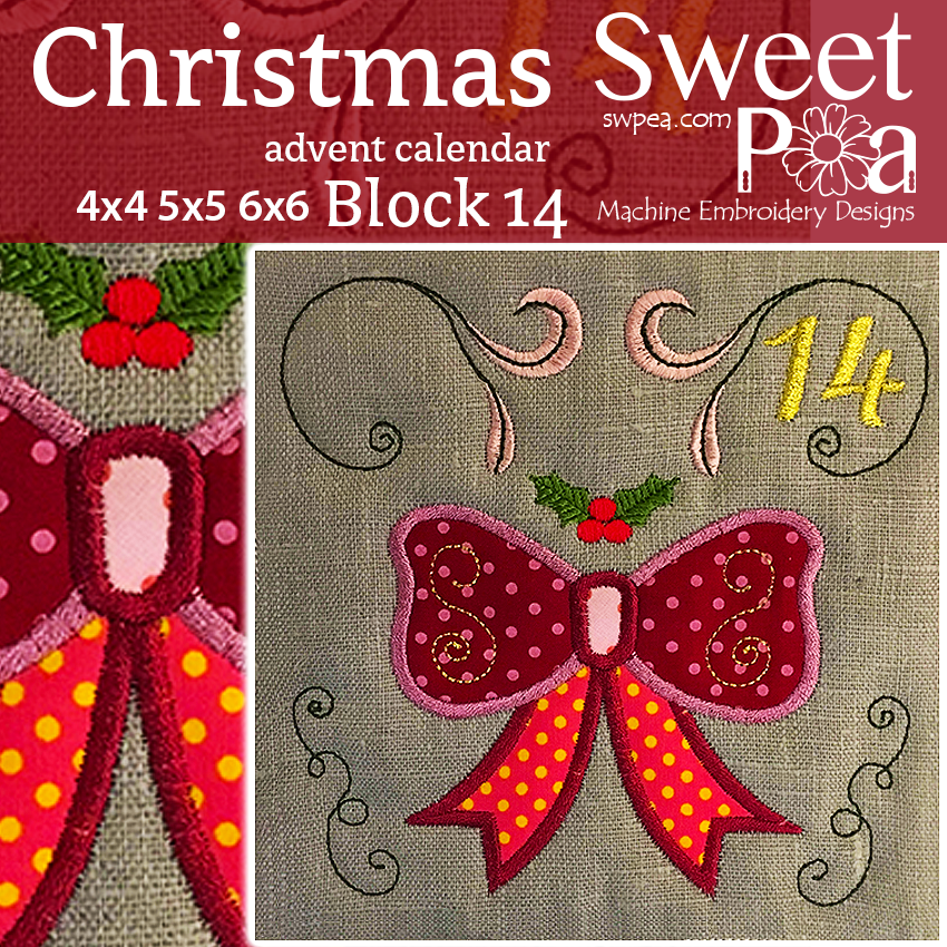 Christmas Advent Calendar Block 14 4x4 5x5 6x6 - Sweet Pea Australia In the hoop machine embroidery designs. in the hoop project, in the hoop embroidery designs, craft in the hoop project, diy in the hoop project, diy craft in the hoop project, in the hoop embroidery patterns, design in the hoop patterns, embroidery designs for in the hoop embroidery projects, best in the hoop machine embroidery designs perfect for all hoops and embroidery machines