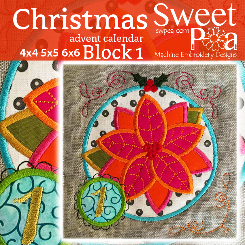 Christmas Advent Calendar Block 1 4x4 5x5 6x6 - Sweet Pea Australia In the hoop machine embroidery designs. in the hoop project, in the hoop embroidery designs, craft in the hoop project, diy in the hoop project, diy craft in the hoop project, in the hoop embroidery patterns, design in the hoop patterns, embroidery designs for in the hoop embroidery projects, best in the hoop machine embroidery designs perfect for all hoops and embroidery machines