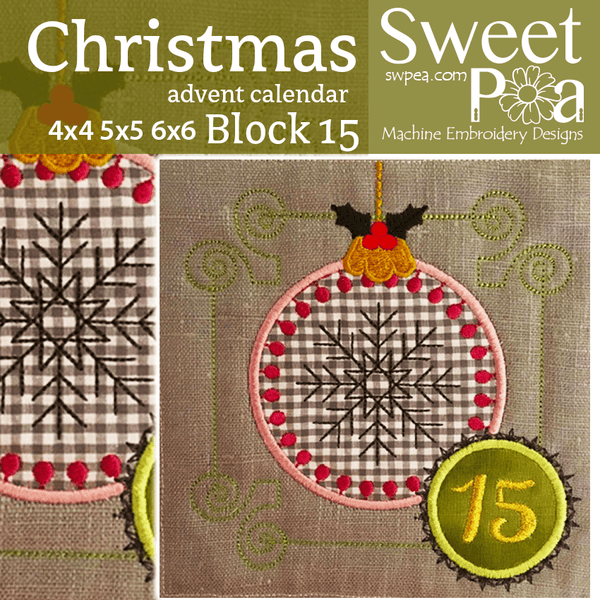 Christmas Advent Calendar Block 15 4x4 5x5 6x6 - Sweet Pea
