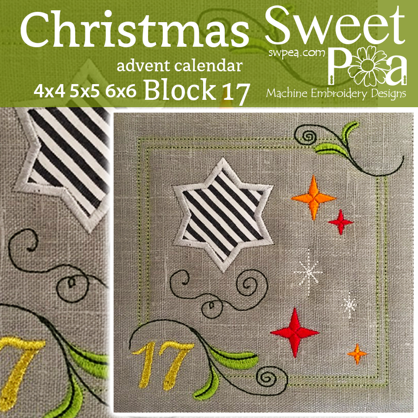 Christmas Advent Calendar Block 17 4x4 5x5 6x6 - Sweet Pea Australia In the hoop machine embroidery designs. in the hoop project, in the hoop embroidery designs, craft in the hoop project, diy in the hoop project, diy craft in the hoop project, in the hoop embroidery patterns, design in the hoop patterns, embroidery designs for in the hoop embroidery projects, best in the hoop machine embroidery designs perfect for all hoops and embroidery machines