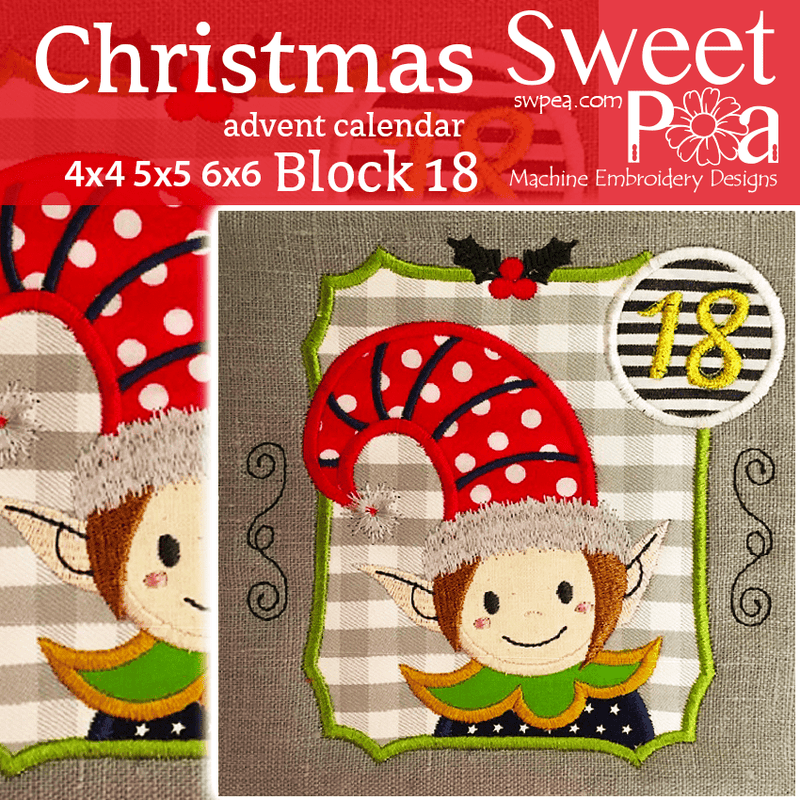 Christmas Advent Calendar Block 18 4x4 5x5 6x6 - Sweet Pea