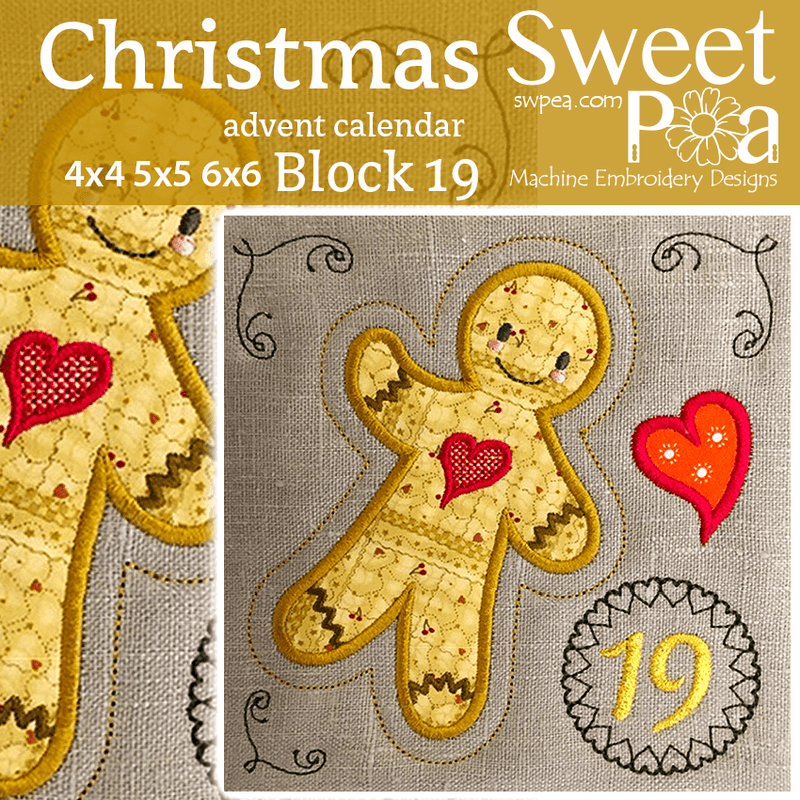 Christmas Advent Calendar Block 19 4x4 5x5 6x6 - Sweet Pea