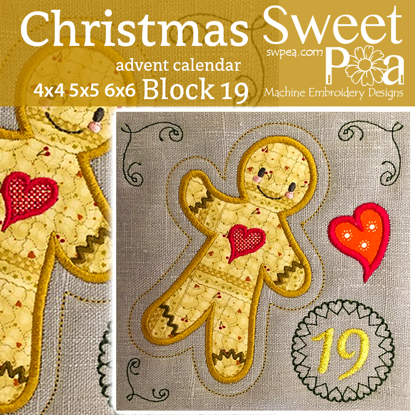 Christmas Advent Calendar Block 19 4x4 5x5 6x6 - Sweet Pea Australia In the hoop machine embroidery designs. in the hoop project, in the hoop embroidery designs, craft in the hoop project, diy in the hoop project, diy craft in the hoop project, in the hoop embroidery patterns, design in the hoop patterns, embroidery designs for in the hoop embroidery projects, best in the hoop machine embroidery designs perfect for all hoops and embroidery machines