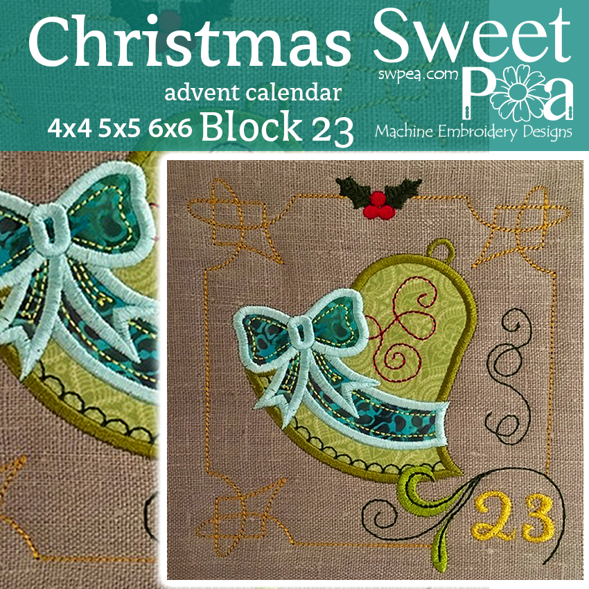 Christmas Advent Calendar Block 23 4x4 5x5 6x6 - Sweet Pea Australia In the hoop machine embroidery designs. in the hoop project, in the hoop embroidery designs, craft in the hoop project, diy in the hoop project, diy craft in the hoop project, in the hoop embroidery patterns, design in the hoop patterns, embroidery designs for in the hoop embroidery projects, best in the hoop machine embroidery designs perfect for all hoops and embroidery machines