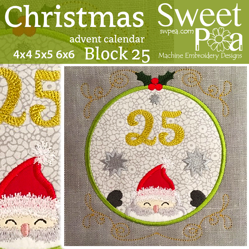 Christmas Advent Calendar Block 25 4x4 5x5 6x6 - Sweet Pea Australia In the hoop machine embroidery designs. in the hoop project, in the hoop embroidery designs, craft in the hoop project, diy in the hoop project, diy craft in the hoop project, in the hoop embroidery patterns, design in the hoop patterns, embroidery designs for in the hoop embroidery projects, best in the hoop machine embroidery designs perfect for all hoops and embroidery machines