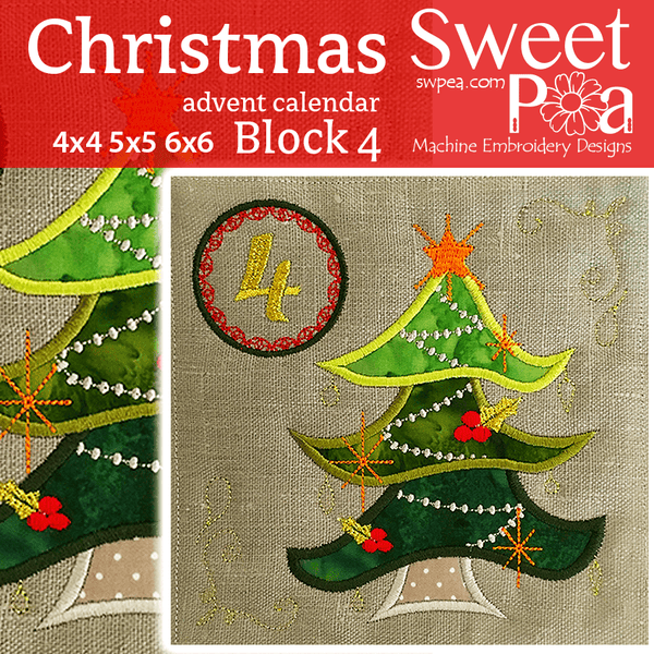 Christmas Advent Calendar Block 4 4x4 5x5 6x6 - Sweet Pea
