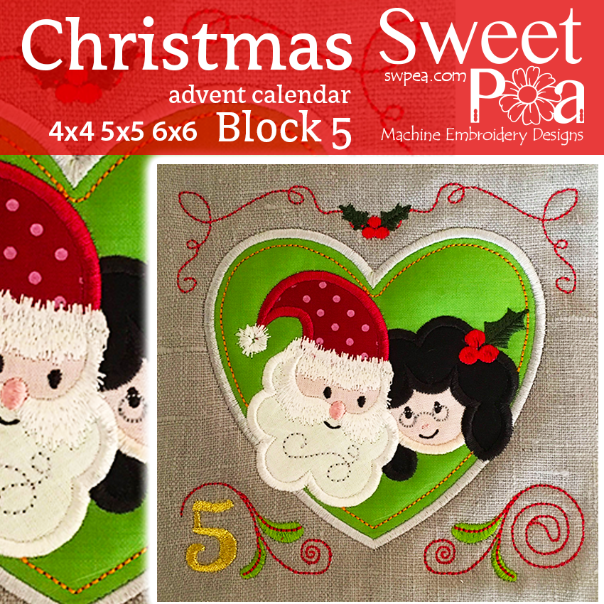 Christmas Advent Calendar Block 5 4x4 5x5 6x6 - Sweet Pea Australia In the hoop machine embroidery designs. in the hoop project, in the hoop embroidery designs, craft in the hoop project, diy in the hoop project, diy craft in the hoop project, in the hoop embroidery patterns, design in the hoop patterns, embroidery designs for in the hoop embroidery projects, best in the hoop machine embroidery designs perfect for all hoops and embroidery machines