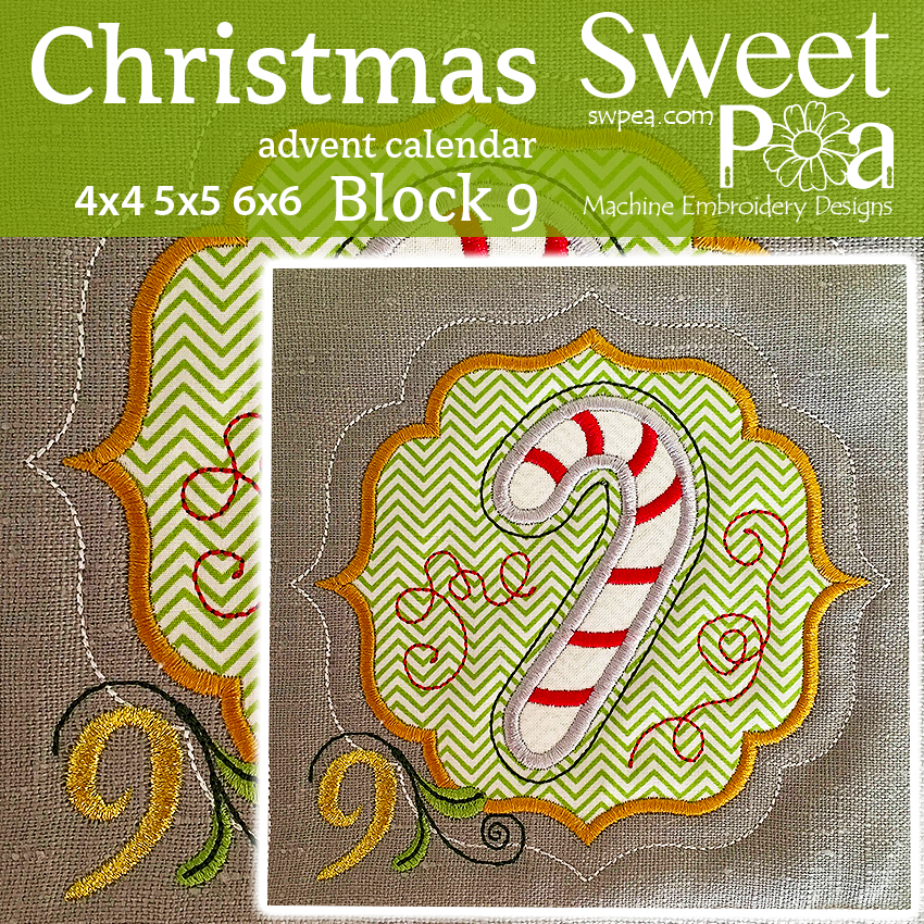 Christmas Advent Calendar Block 9 4x4 5x5 6x6 - Sweet Pea Australia In the hoop machine embroidery designs. in the hoop project, in the hoop embroidery designs, craft in the hoop project, diy in the hoop project, diy craft in the hoop project, in the hoop embroidery patterns, design in the hoop patterns, embroidery designs for in the hoop embroidery projects, best in the hoop machine embroidery designs perfect for all hoops and embroidery machines