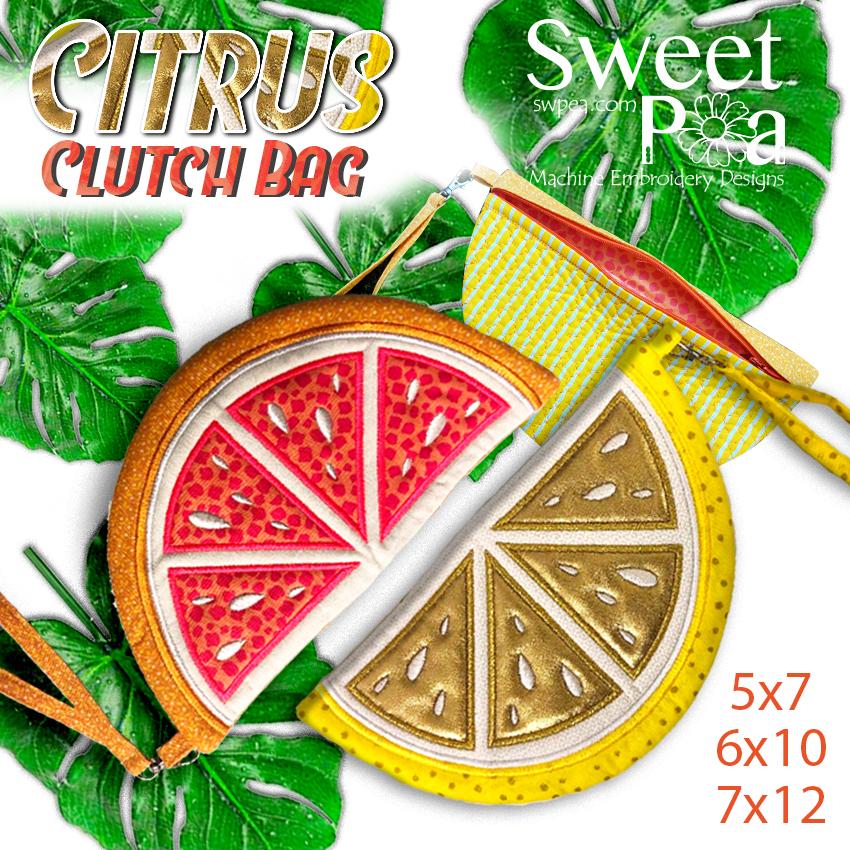 Citrus Zippered Clutch Bag 5x7 6x10 7x12 - Sweet Pea Australia In the hoop machine embroidery designs. in the hoop project, in the hoop embroidery designs, craft in the hoop project, diy in the hoop project, diy craft in the hoop project, in the hoop embroidery patterns, design in the hoop patterns, embroidery designs for in the hoop embroidery projects, best in the hoop machine embroidery designs perfect for all hoops and embroidery machines