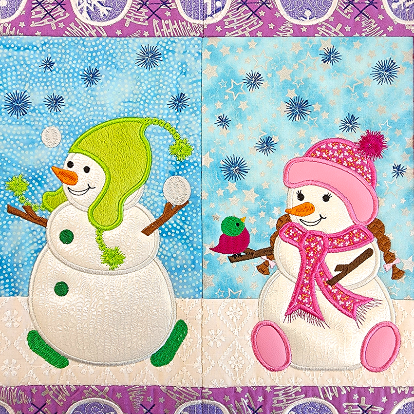 Snowman Family Outing Table Runner 5x7 6x10 7x12 In the hoop machine embroidery designs