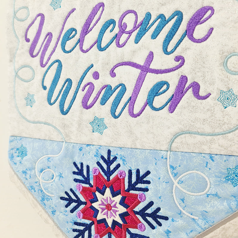 Linen Placemats, Hello Winter Theme Blue Snowflake Pattern