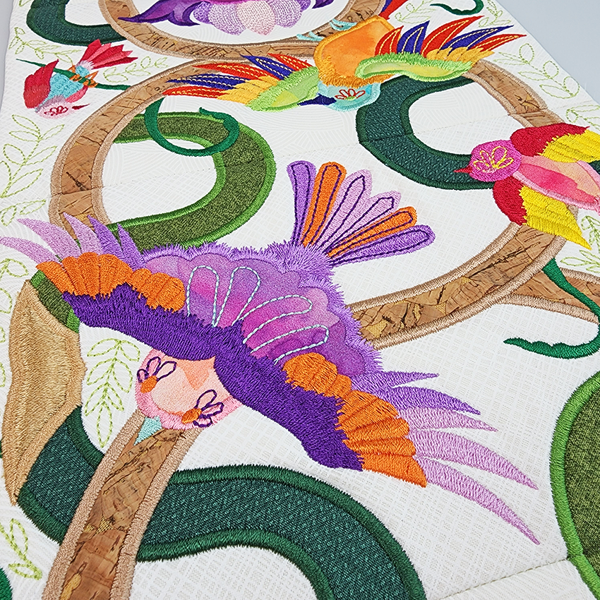 Feather Jungle Table Runner 5x7 6x10 7x12 - Sweet Pea Australia In the hoop machine embroidery designs. in the hoop project, in the hoop embroidery designs, craft in the hoop project, diy in the hoop project, diy craft in the hoop project, in the hoop embroidery patterns, design in the hoop patterns, embroidery designs for in the hoop embroidery projects, best in the hoop machine embroidery designs perfect for all hoops and embroidery machines