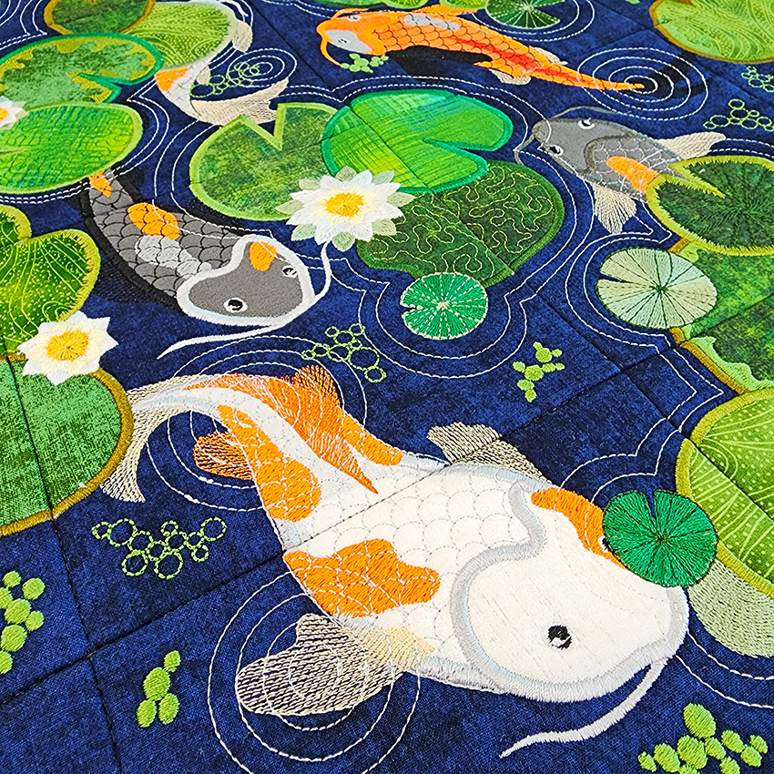 Koi Pond Mini Quilt 4x4 5x5 6x6 7x7 In the hoop machine embroidery designs