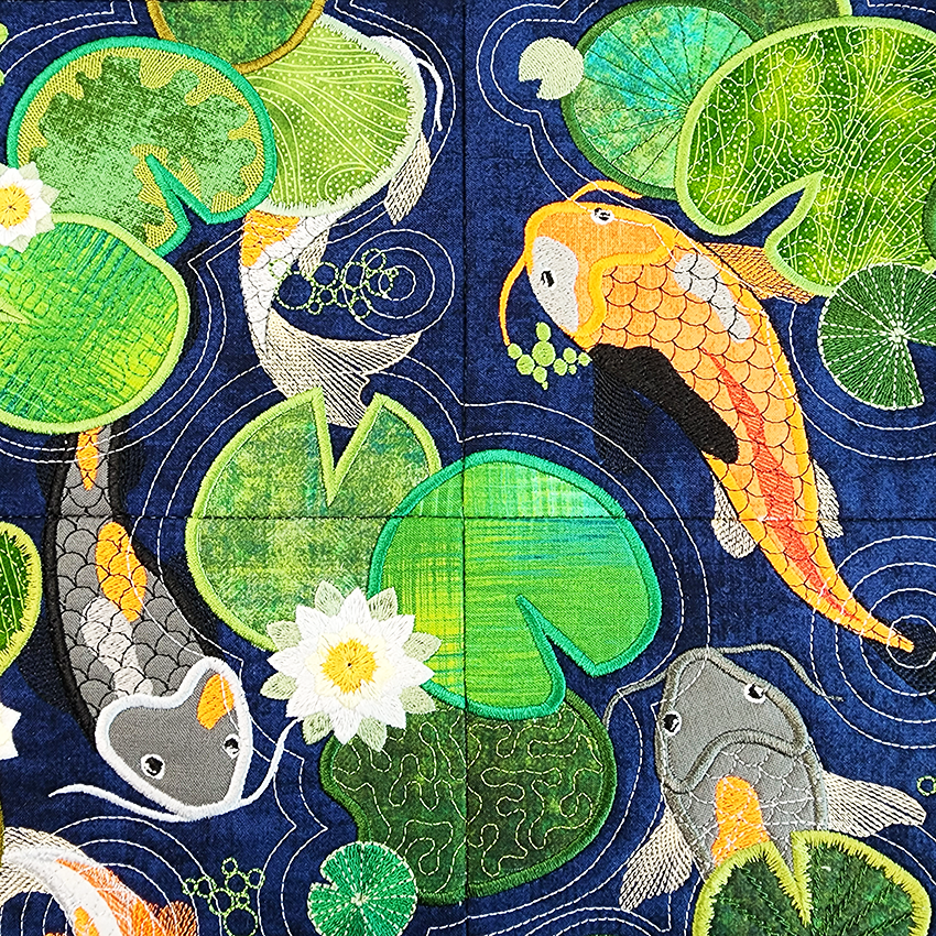 Koi Pond Mini Quilt 4x4 5x5 6x6 7x7 In the hoop machine embroidery designs