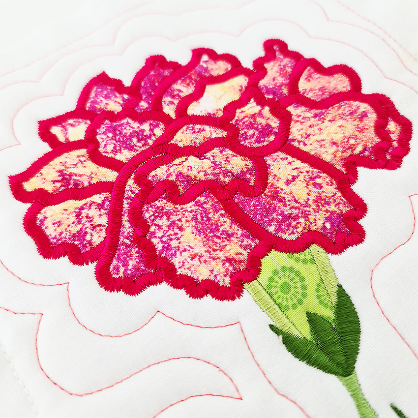 Carnation Flower Block Add-on 5x7 6x10 8x12 - Sweet Pea Australia In the hoop machine embroidery designs. in the hoop project, in the hoop embroidery designs, craft in the hoop project, diy in the hoop project, diy craft in the hoop project, in the hoop embroidery patterns, design in the hoop patterns, embroidery designs for in the hoop embroidery projects, best in the hoop machine embroidery designs perfect for all hoops and embroidery machines