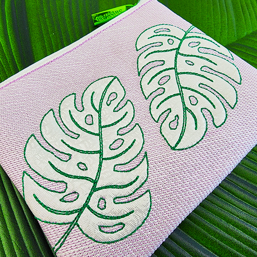 Monstera Zipper Purse 5x7 6x10 7x12 In the hoop machine embroidery designs