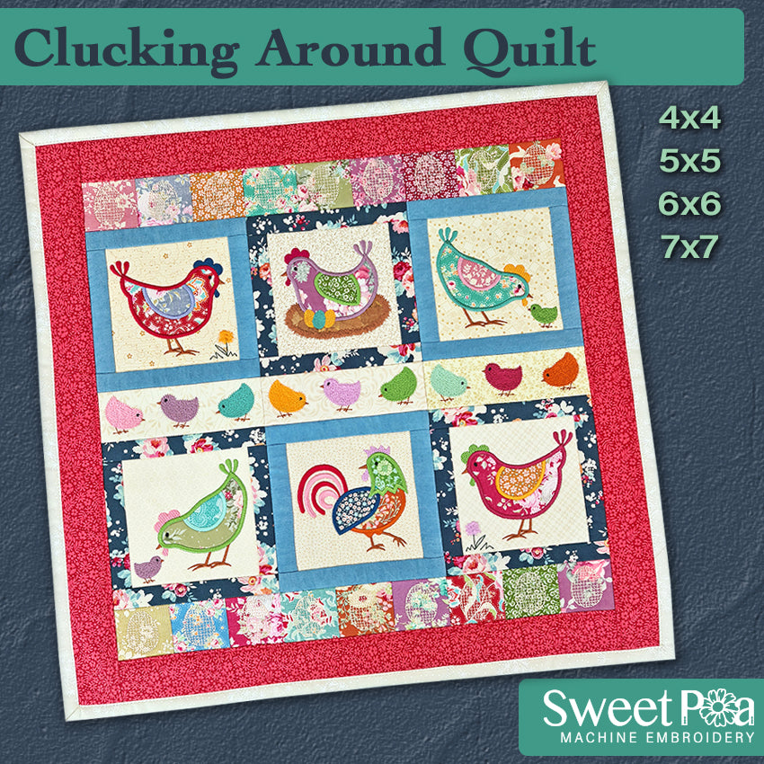 Clucking Around Quilt 4x4 5x5 6x6 7x7 - Sweet Pea Australia In the hoop machine embroidery designs. in the hoop project, in the hoop embroidery designs, craft in the hoop project, diy in the hoop project, diy craft in the hoop project, in the hoop embroidery patterns, design in the hoop patterns, embroidery designs for in the hoop embroidery projects, best in the hoop machine embroidery designs perfect for all hoops and embroidery machines