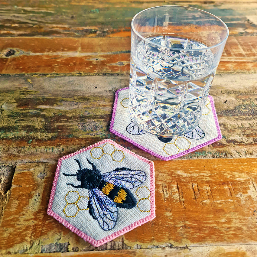 Honeybee Placemat & Coaster Set - Sweet Pea Australia In the hoop machine embroidery designs. in the hoop project, in the hoop embroidery designs, craft in the hoop project, diy in the hoop project, diy craft in the hoop project, in the hoop embroidery patterns, design in the hoop patterns, embroidery designs for in the hoop embroidery projects, best in the hoop machine embroidery designs perfect for all hoops and embroidery machines