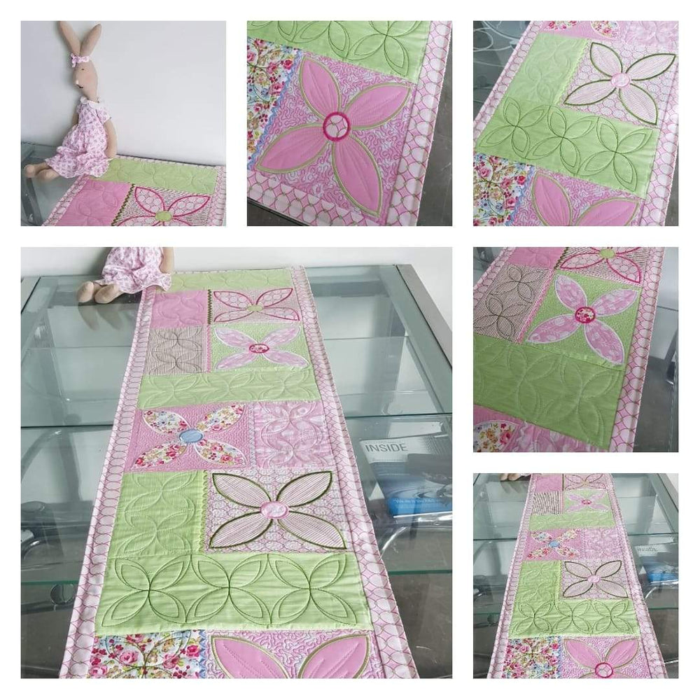 Daisy table runner in the hoop machine embroidery design ITH flower