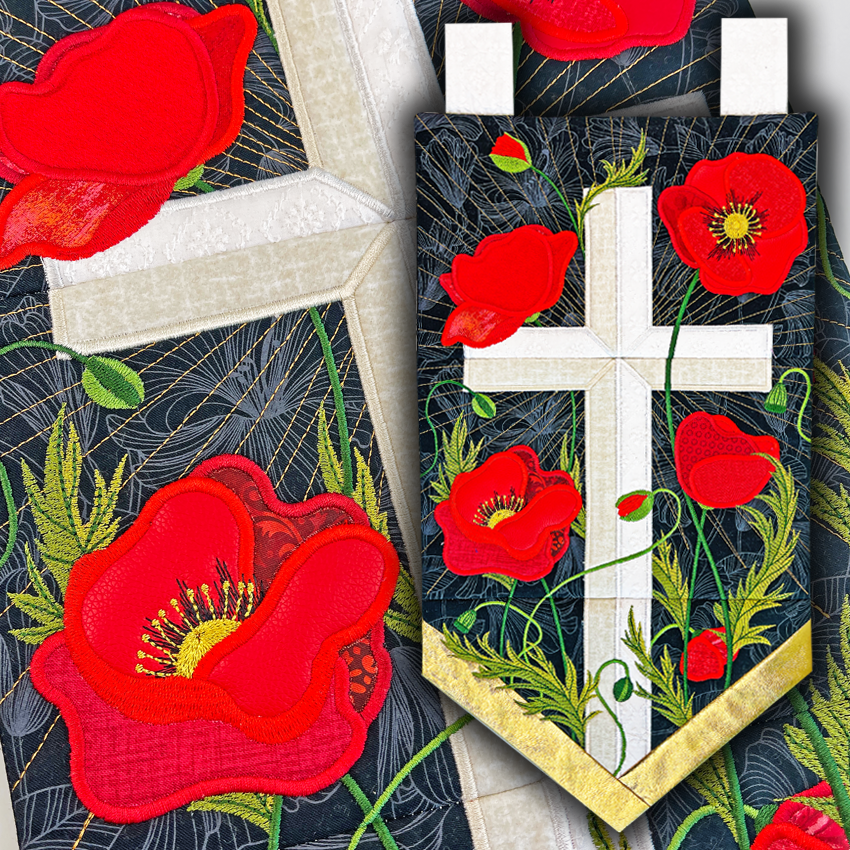 Cross and Poppies Hanger 5x7 6x10 7x12 In the hoop machine embroidery designs