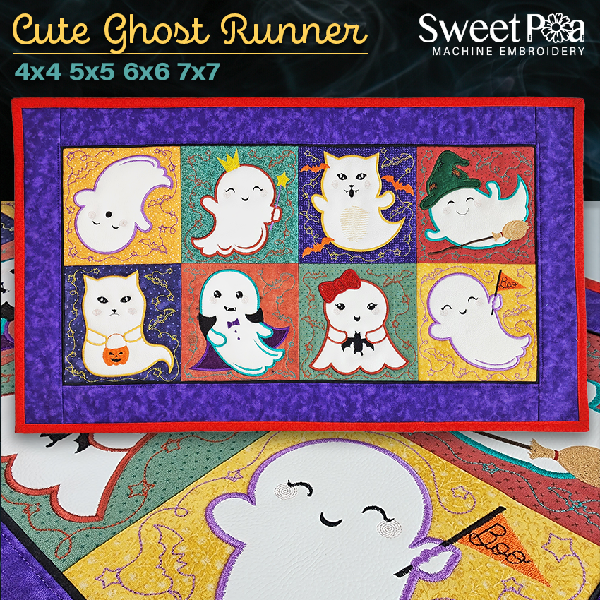 Cute Ghost Runner 4x4 5x5 6x6 7x7 In the hoop machine embroidery designs