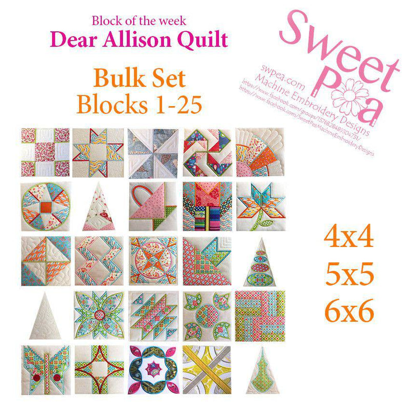 Bulk Dear Allison blocks 1 to 25 - Sweet Pea